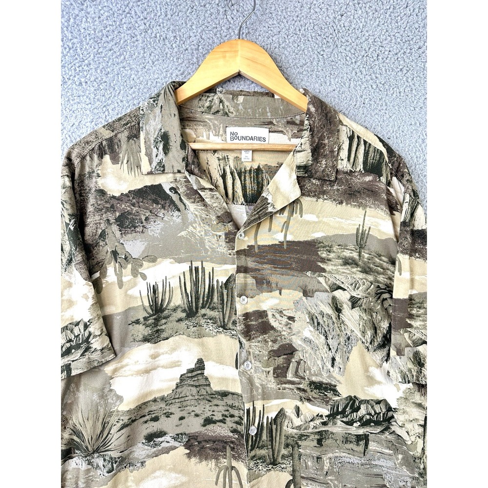 No Boundaries Hawaiian Shirt Mens 2XL Multicolor Desert Print Cactus Rayon